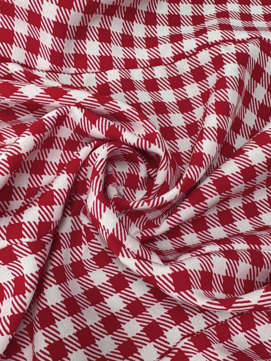 Camicia estiva casual da donna a quadri con volant e bottoni